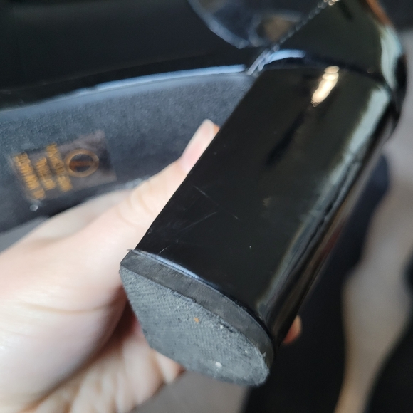 Black Patent Faux Leatger Heels w/ Ankle Strap - Picture 3 of 13